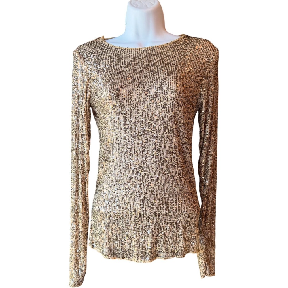 Intimately by Free People‎ Gold Sequin Long Sleeve Top Blouse Size X-Small NWT